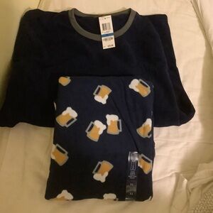 Club Room Navy Fleece Pajama Set with Fun Print-Brand New!